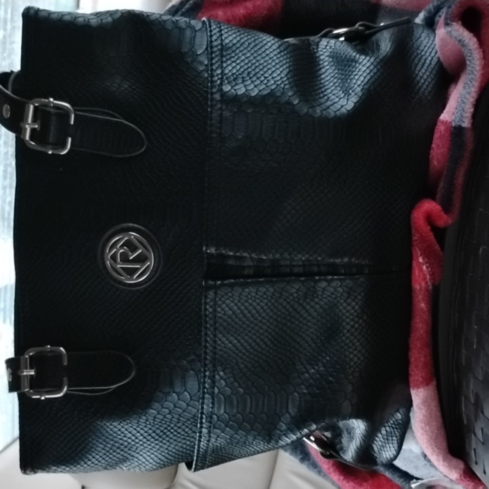 Relic Black Faux Snakeskin Tote with Front Pockets